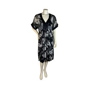 Jonathan Martin Womens Short Sleeve Floral Midi Dress Size 12 Black White NWT
